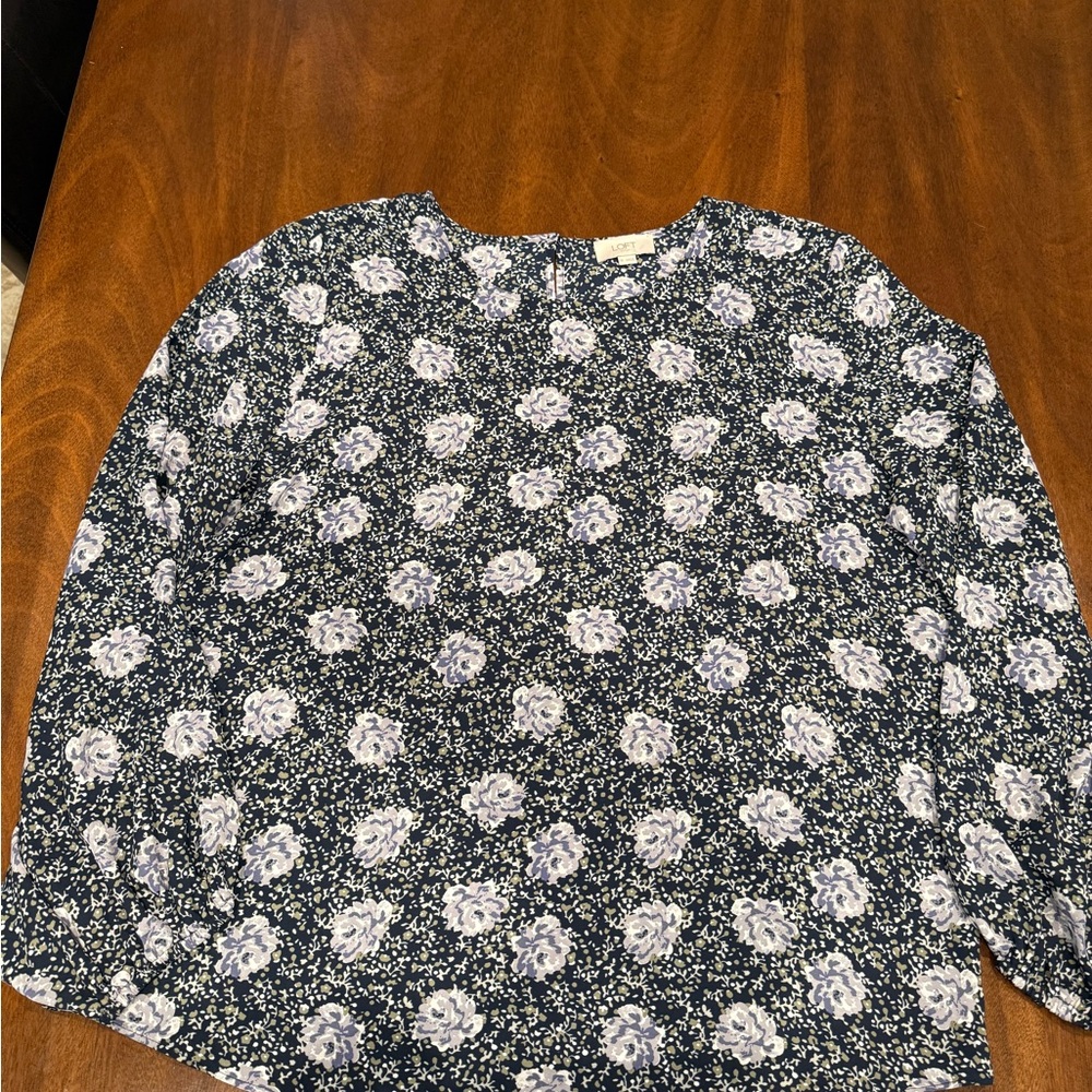 LOFT Outlet Blue Floral 3/4 Sleeve Blouse